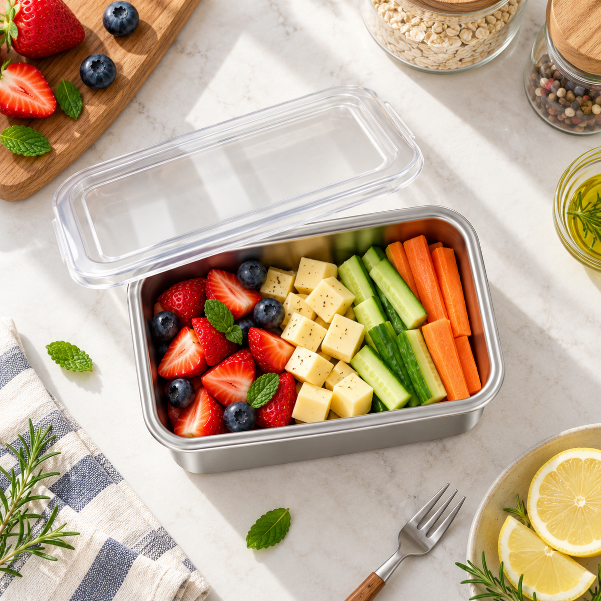Rectangular Stainless Steel Food Storage Container with Lid