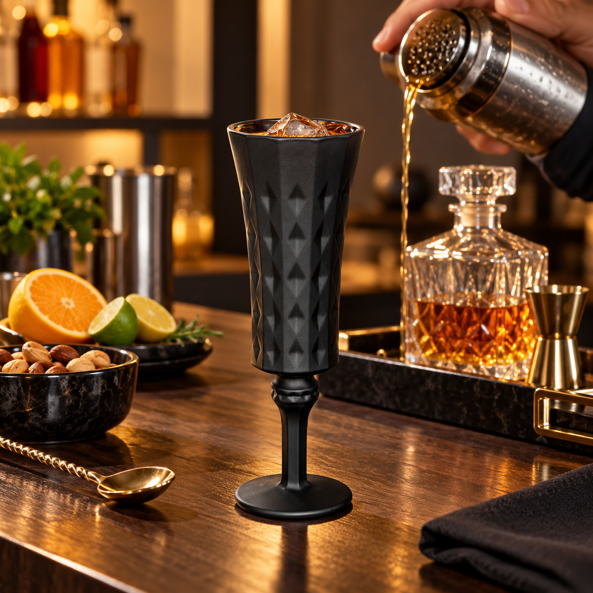 Matte Black Embossed Tall Champagne Goblet