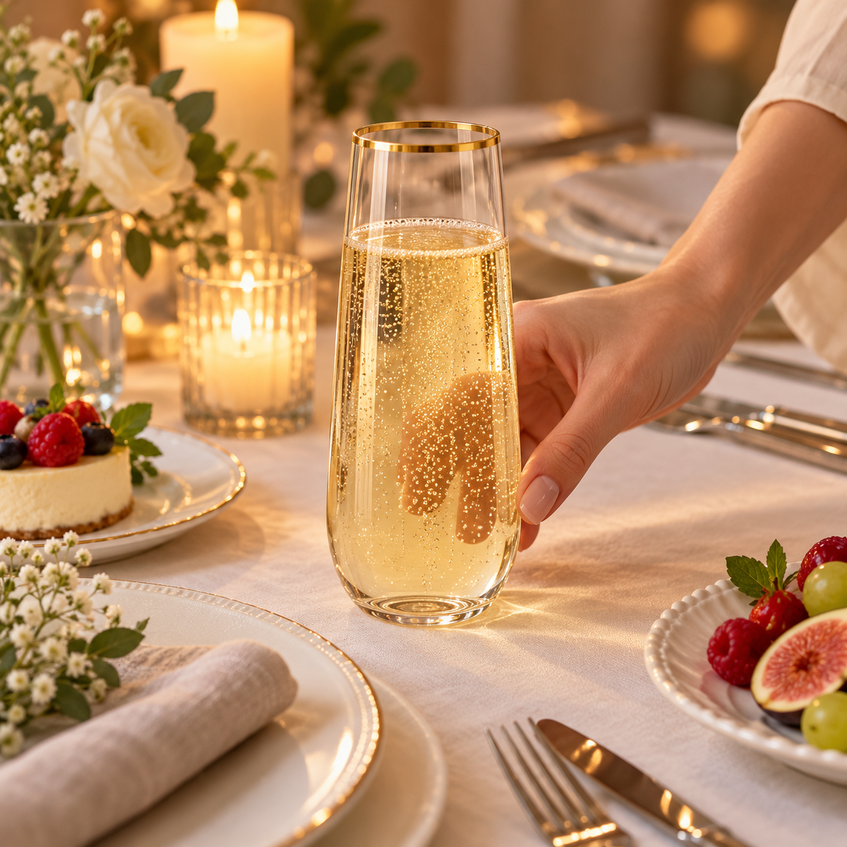 9oz Gold-Stamped Plastic Champagne Glass