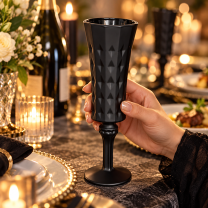 Matte Black Embossed Tall Champagne Goblet