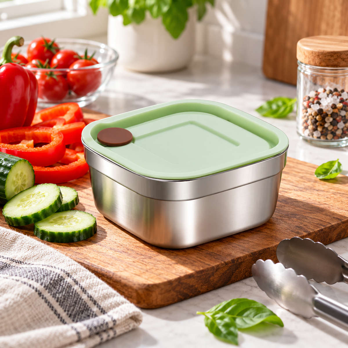 Square 304 Stainless Steel Airtight Food Container